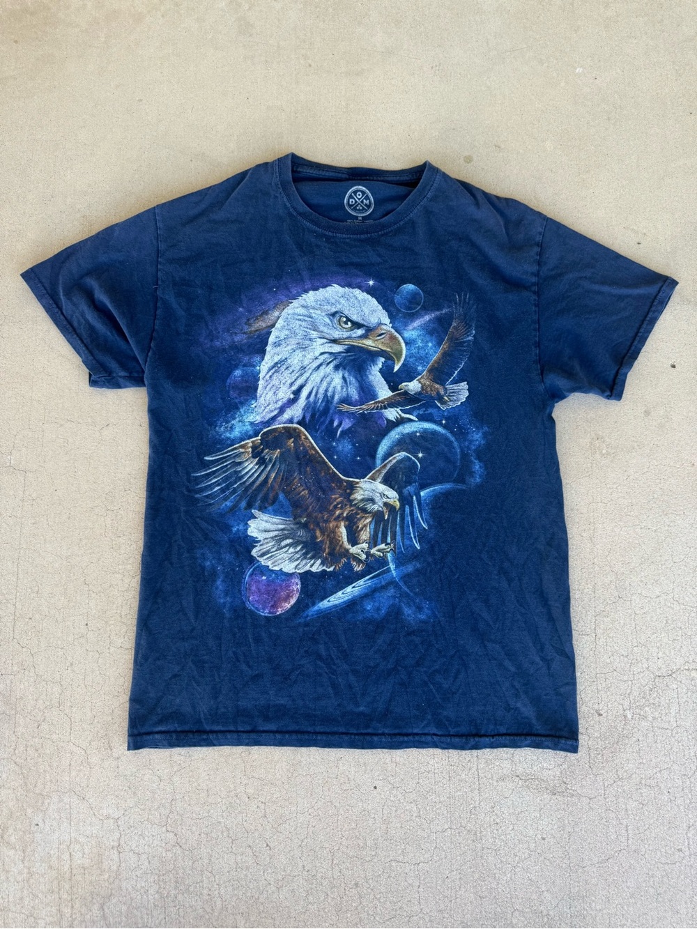 Bald Eagle Space Galaxy Graphic T-Shirt Navy Size Medium